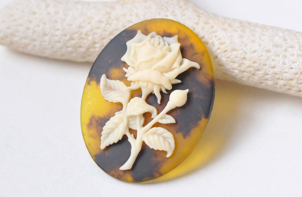 Gorgeous 1 pc Resin Rose Flower Oval Cameo Cabochon 30x40mm A7061