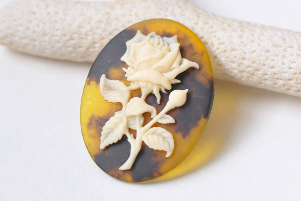 Gorgeous 1 pc Resin Rose Flower Oval Cameo Cabochon 30x40mm A7061