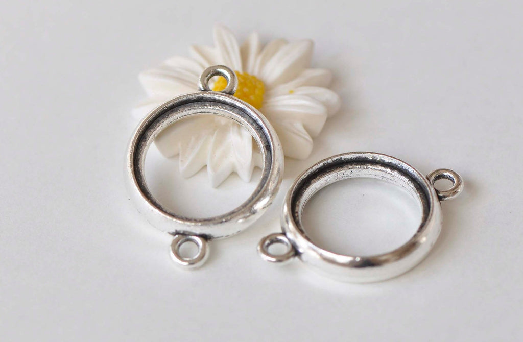 Antique Silver Double Sided Cabochon Connector Settings Set of 10 A3609