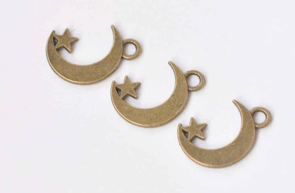 20 pcs Antique Bronze Crescent Moon Star Charms 11x17mm A7448