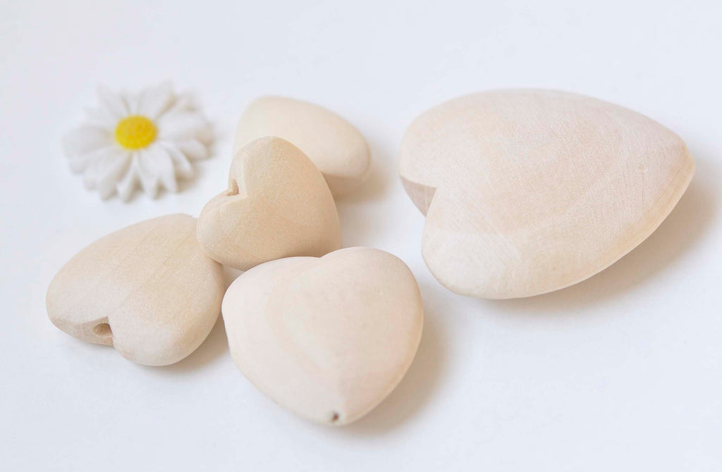 One Set of 10 Unfinished Wood Heart Beads 20mm/25mm/30mm/40mm