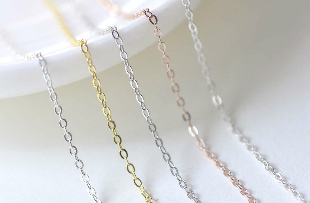 3.3ft Sterling Silver Flat Oval Cable Chain Silver/Platinum/Gold/Rose Gold