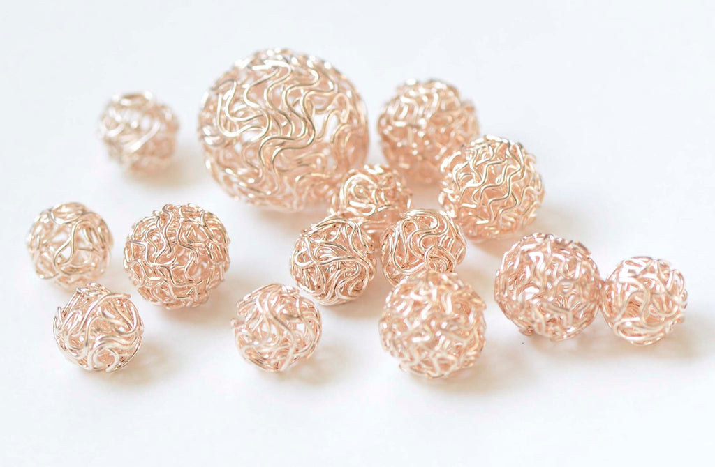 10 pcs Rose Gold Iron Hollow Wire Knots Ball Beads 10mm/12mm/18mm