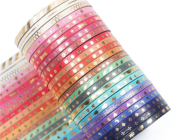 Foil Gold Skinny  Rainbow Washi Tape 3mm x 5M Set of 24 A12032