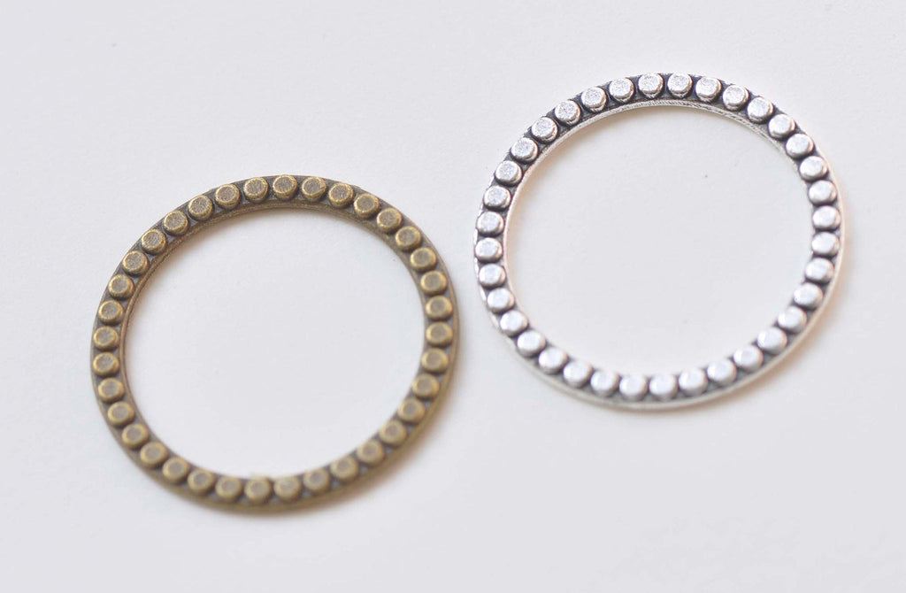Antique Bronze/Silver Round Circle Dot Pattern Rings 29mm Set of 20