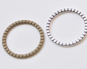 Antique Bronze/Silver Round Circle Dot Pattern Rings 29mm Set of 20