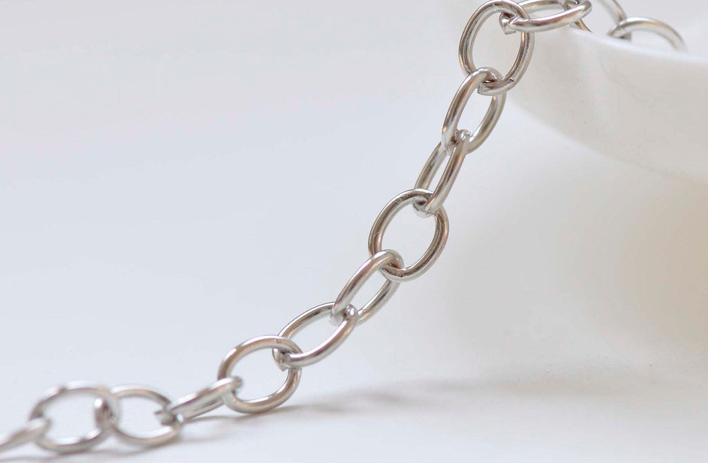 16ft (5m) Silvery Gray Platinum Steel Oval Cable Chain 4.5x6mm Unsoldered Open Links A6405
