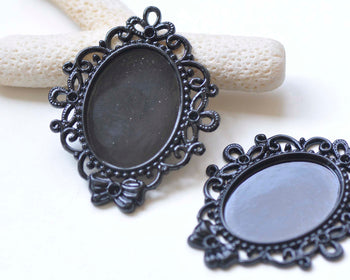 Black Oval Bowtie Pendant Tray Blanks Base Settings Match 24x33mm Cabochon Set of 10 A8063