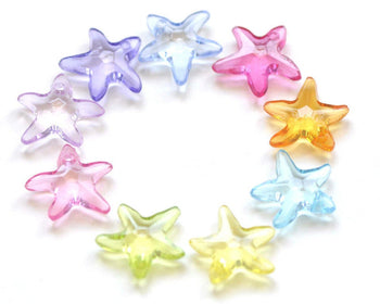 Acrylic Starfish Beads Star Charms Mixed Color Size 15mm Set of 30 A7285