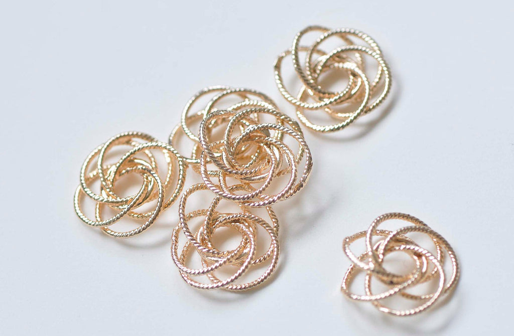 6 pcs of 24K Champagne Gold Brass Twisted Wire Flower 18mm A1596