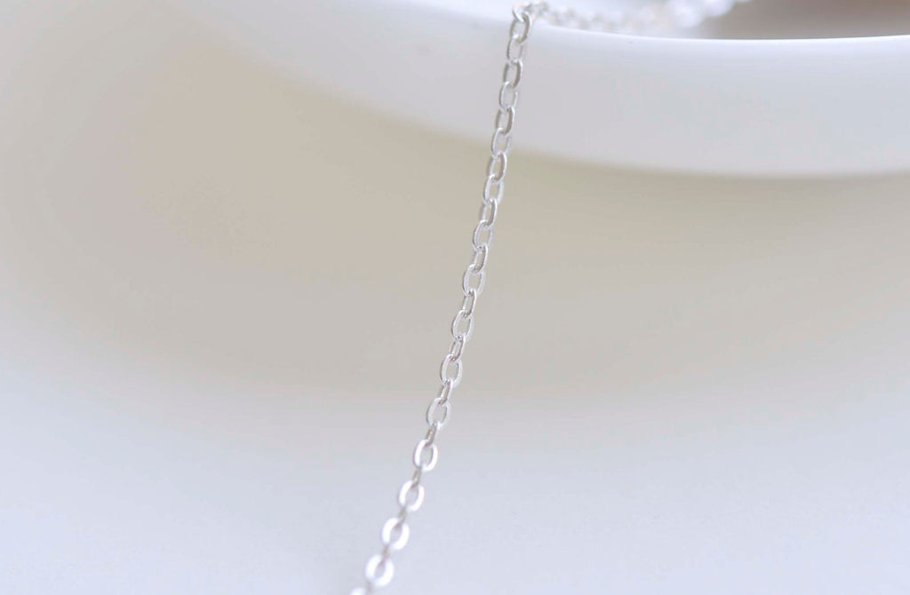 3.3 ft (1m) 925 Polished Sterling Silver Flat Oval Cable Chain 1.3mm A7652