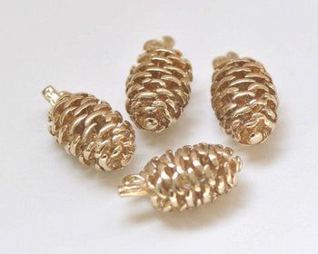 4 pcs Champagne Gold Plated Brass Acorns Pinecone Pendants Charms 8x10x19mm A5263
