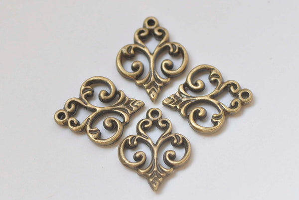 Antique Bronze Fancy Flower Charms 13x16mm Set of 20  A1000