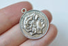 Antique Silver Roman Coin Greek Warrior Round Pendant Charms Small Size 23mm Set of 10 A5332