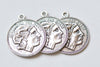 Antique Silver Roman Coin Greek Warrior Round Pendant Charms Small Size 23mm Set of 10 A5332