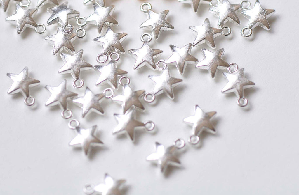 Shiny Silver Puffy Star Charms Blank Charms 7mm Set of 50 pcs A8769