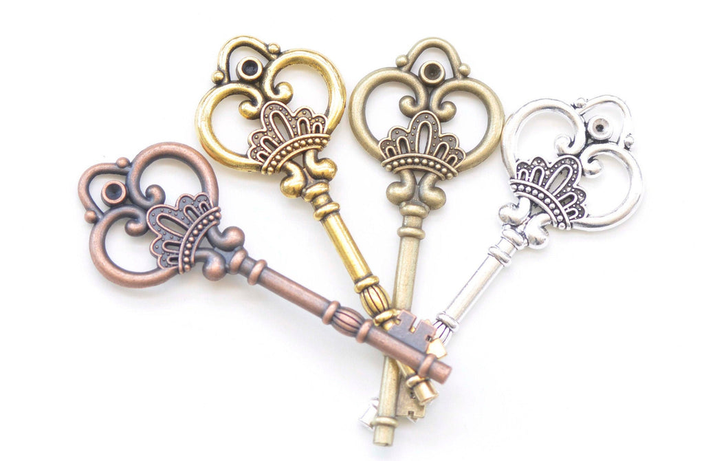 Crown Key Pendants Charms 32x83mm Set of 5 Antique Bronze/Silver/Gold/Copper