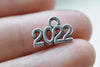30 pcs Antique Silver New Year 2021 2022 Charms 10x13mm