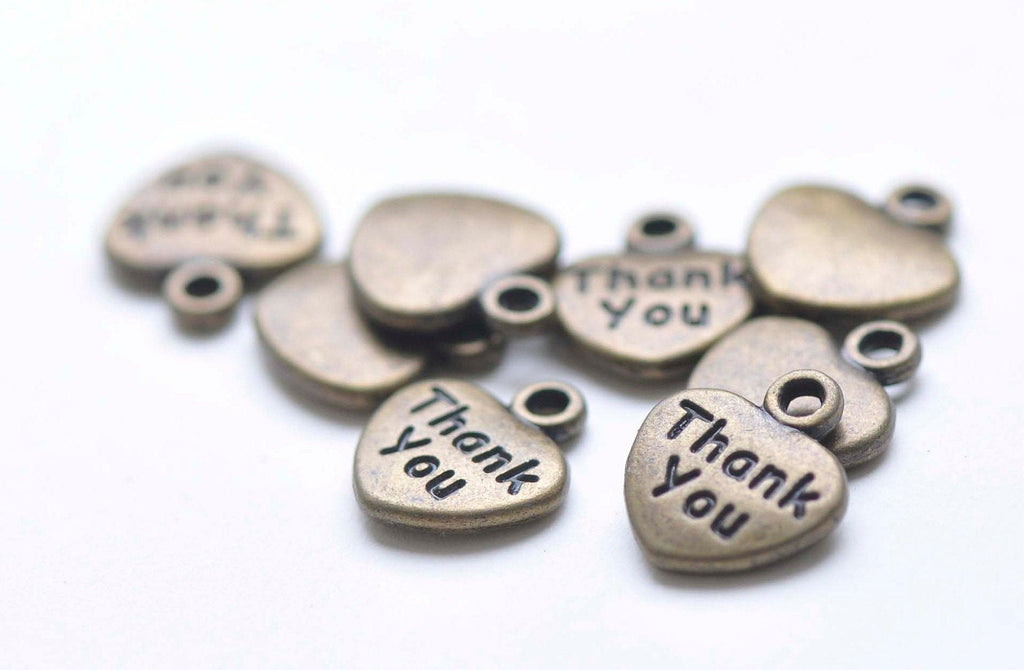 30 pcs Antique Bronze Small Thank You Heart Charms 11x12mm A8288