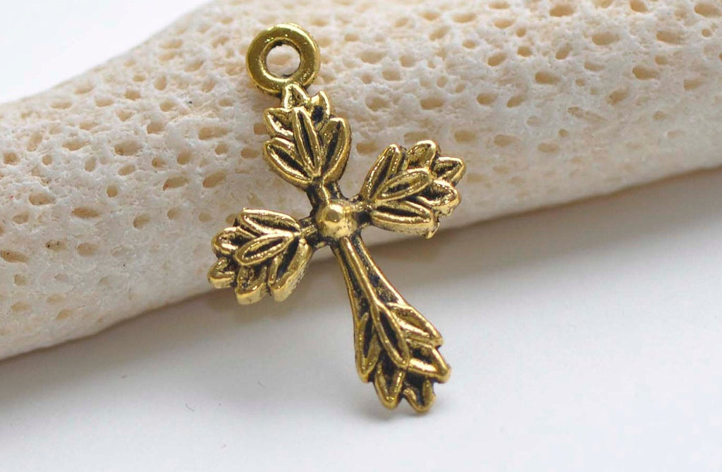 20 pcs Antique Gold Flower Cross Charms 17x26mm A8930