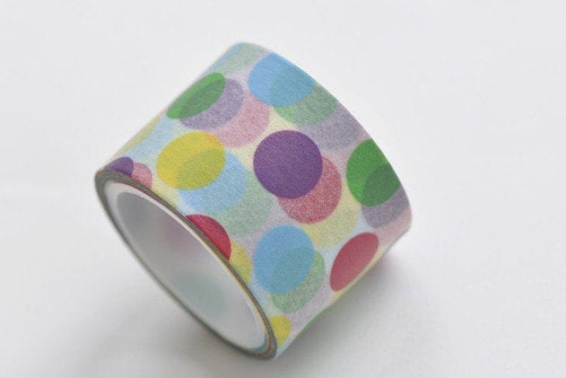 Retro Wide Colorful Dots Adhesive Washi Tape 30mm Wide x 5M Roll (1" x 5 yards) A13181