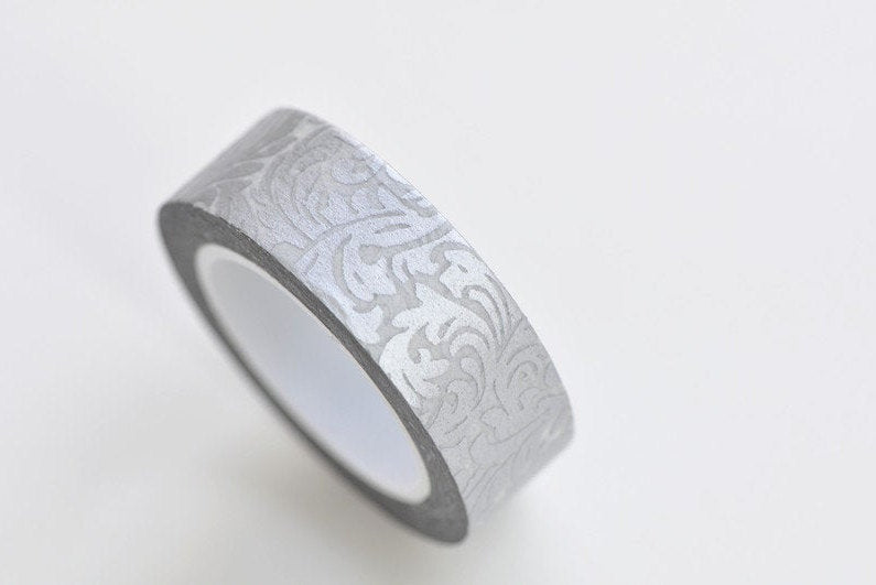 Silver Flower Washi Tape Scrapbooking Supply 15mm Wide x 10M Roll A10618
