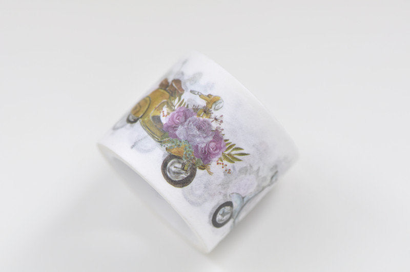 Motorcycle With Flower Washi Tape 30mm wide x 5M long (approx. 1.2 inch wide x 5.5 yards long) A12239