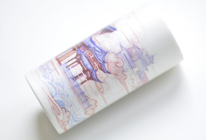 Traditional Asian Building Washi Tape Super Wide Paper Tape 70mm Wide x 3M Roll A12628