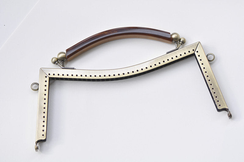 20.5cm ( 8") Antique Bronze/ Light Gold Metal Glue-In Purse Frame / Handle Purse Frame