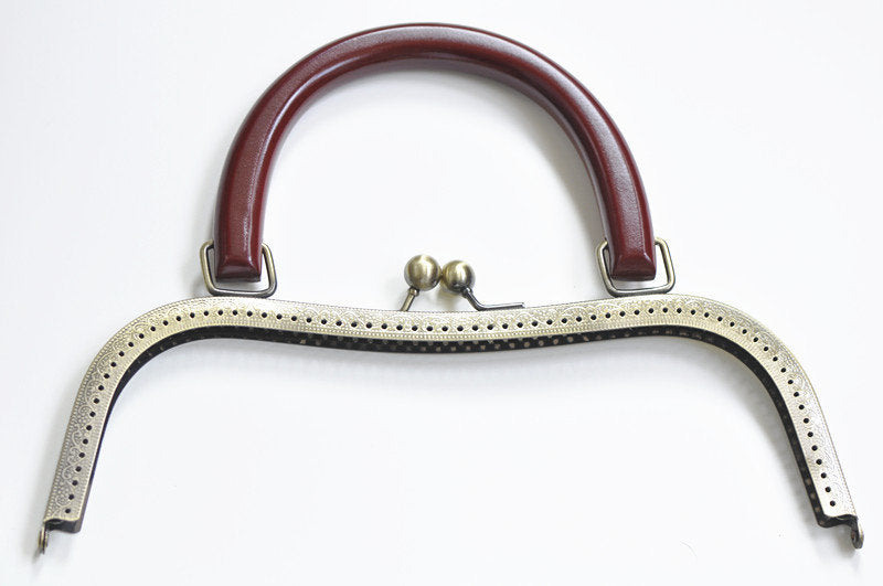 27cm ( 10") Antique Bronze Large Sewing Purse Frame With Natural Wood Handle