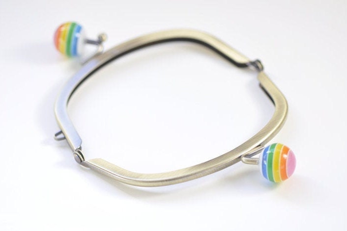 4" (10.5cm) Bronze Purse Frame With Rainbow Candy Kiss Lock 10.5cm x 5.5cm