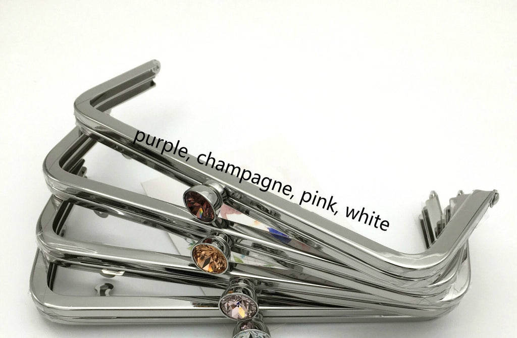 Retro Silver Purse Frame With Diamond Kiss Lock 20.5cm x 7.5cm