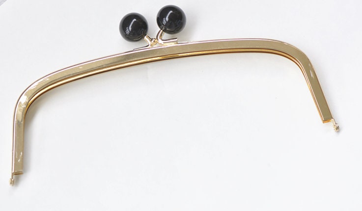 22cm (8") L.Gold Purse Frame With Black Kisslock Glue-In Style 22cm x 6.5cm