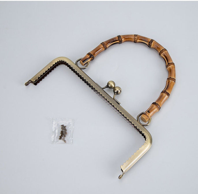 Antique Bronze Purse Frame Natural Bamboo Handle Come With Screws 20cm ( 8")