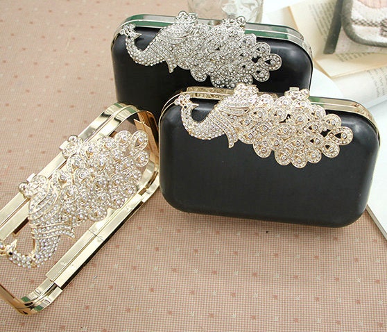 18cm Box Purse Frame Clutch Bag Leaves Peacock Kiss Lock Glue-In With Paper PatternPick Color