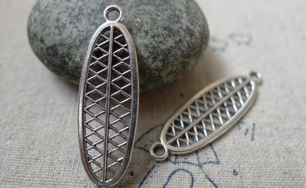 Antique Silver Long Oval Mesh Connectors 11x36mm Set of 15 A6354
