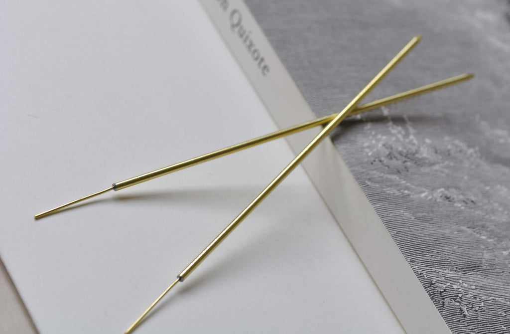 Raw Brass Hair Stick Bun Barrette Slide With Needle Set of 5 A7913