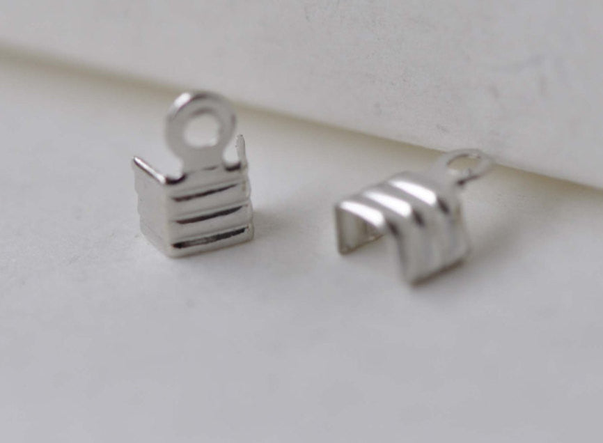 Fold Over Crimp Head Clasps Platinum Tone Cord Ends Set of 100 A7905