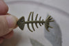 Fish Bone Charms Antique Bronze Skeleton Pendants Set of 10 A7930