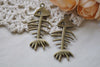Fish Bone Charms Antique Bronze Skeleton Pendants Set of 10 A7930