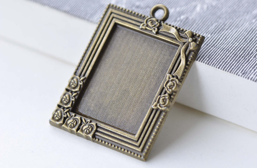 6 pcs Rectangle Base Settings Flower Photo Frame Pendant Tray A7935