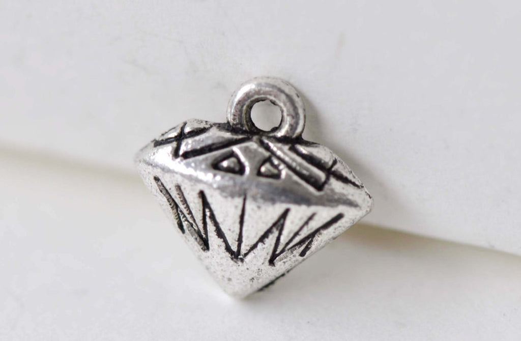 Antique Silver Diamond Charms Hollow Back Set of 30 A7937