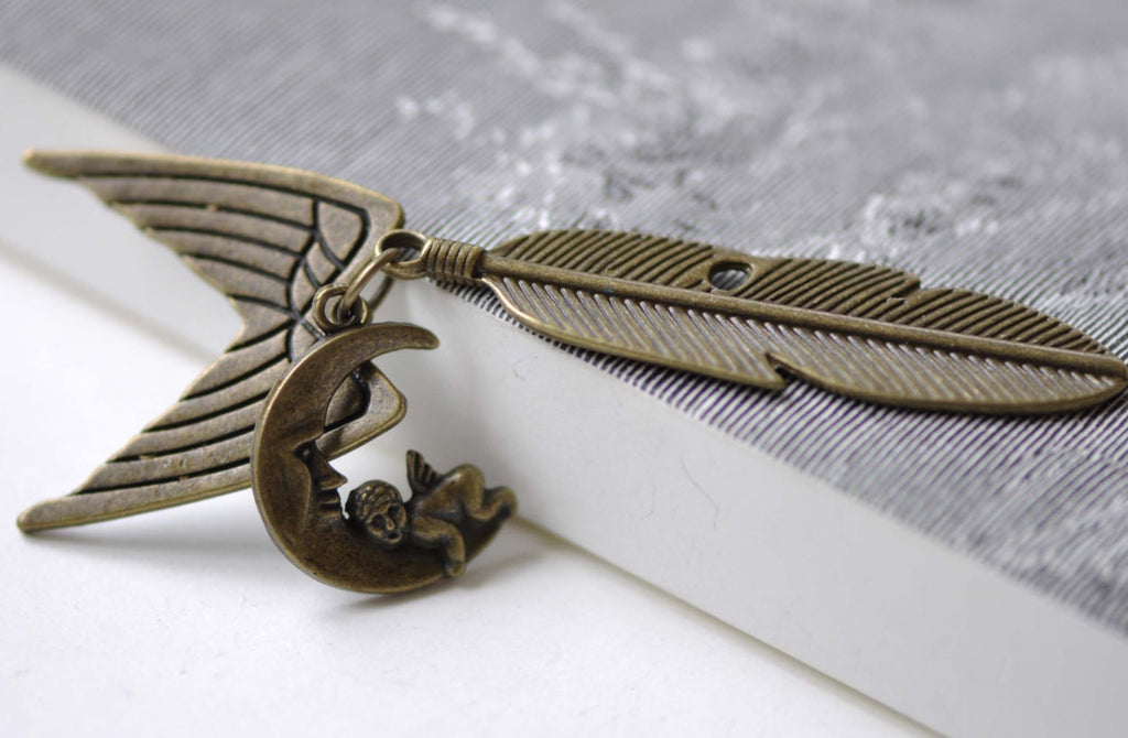 Antique Bronze Angel Feather Wing Kit Charms Pendants Set of 5 A7960