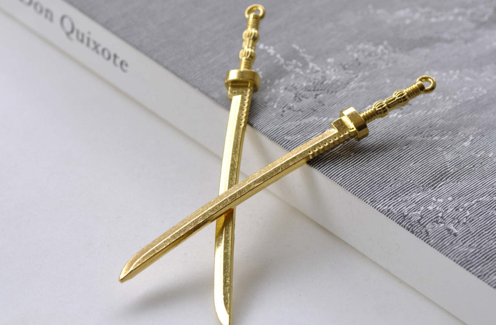 Gold Japanese Blade Katana Sword Charms 10x108mm Set of 5 A7964