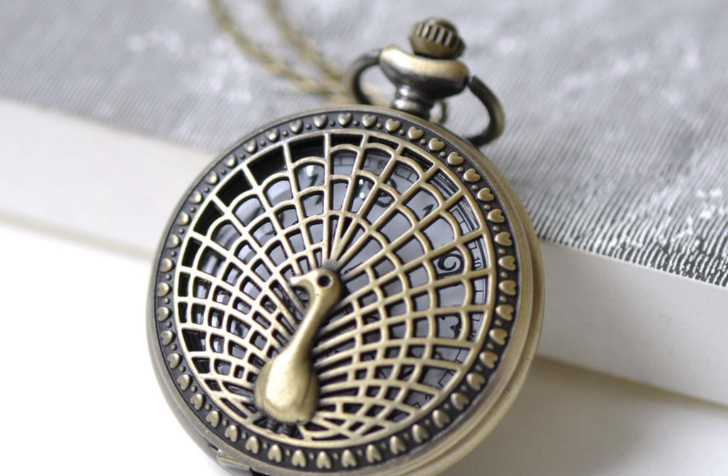 Pocket Watch - 1 PC Antique Bronze Large Size Peacock Pocket Watch A7965