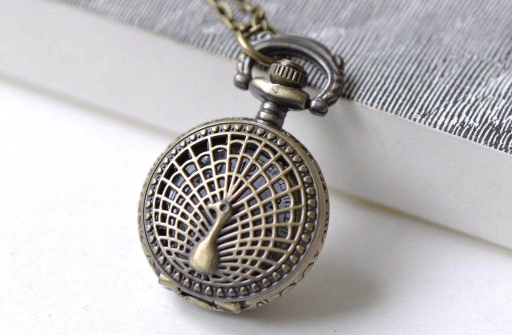 Pocket Watch - 1 PC Antique Bronze Small Size Peacock Pocket Watch A7966