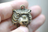 Antique Bronze 3D Tiger Head Skull Charm Pendants Set of 10 A8006