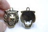 Antique Bronze 3D Tiger Head Skull Charm Pendants Set of 10 A8006