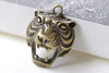 Antique Bronze 3D Tiger Head Skull Charm Pendants Set of 10 A8006