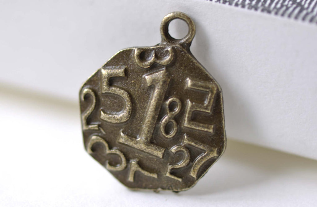 Antique Bronze Steampunk Arabic Number Plate Charms Set of 20 A8010